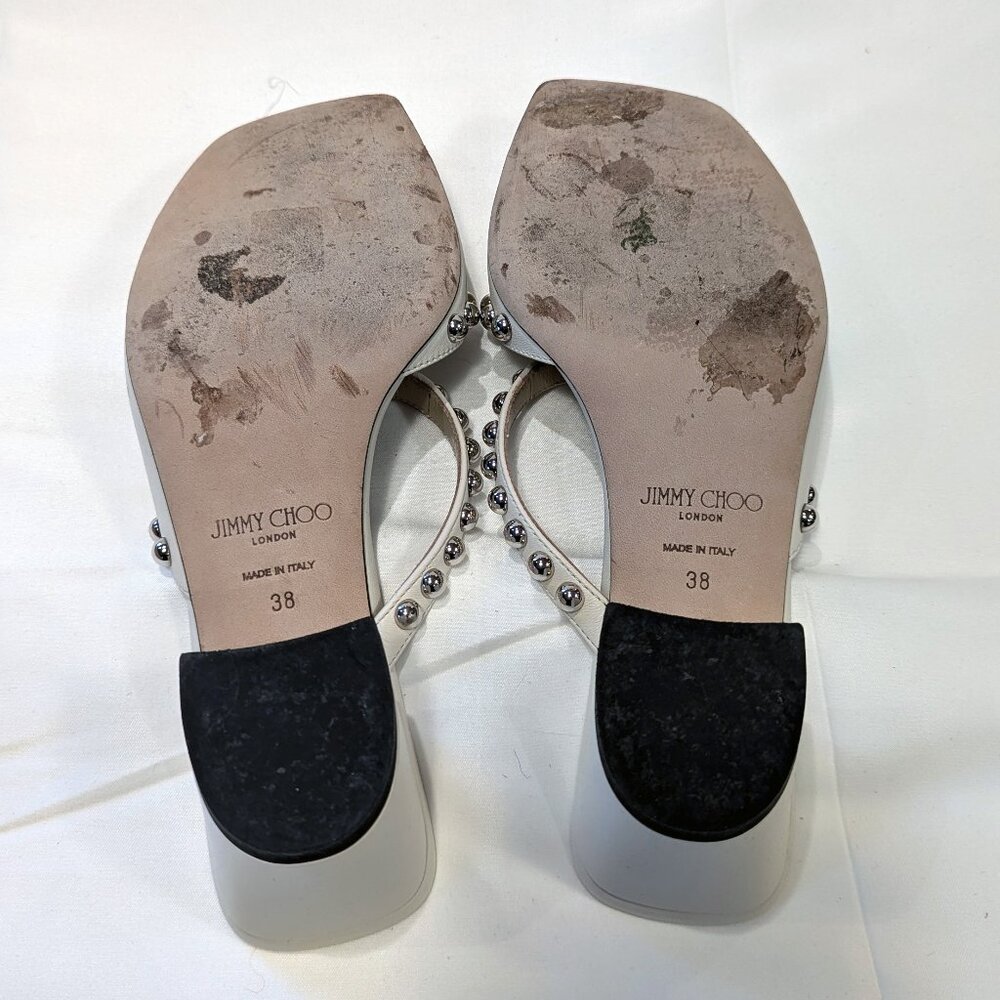 Jimmy Choo Ivory Studded Slide Sandal Sz 38 Color: Latte - Picture 8 of 9